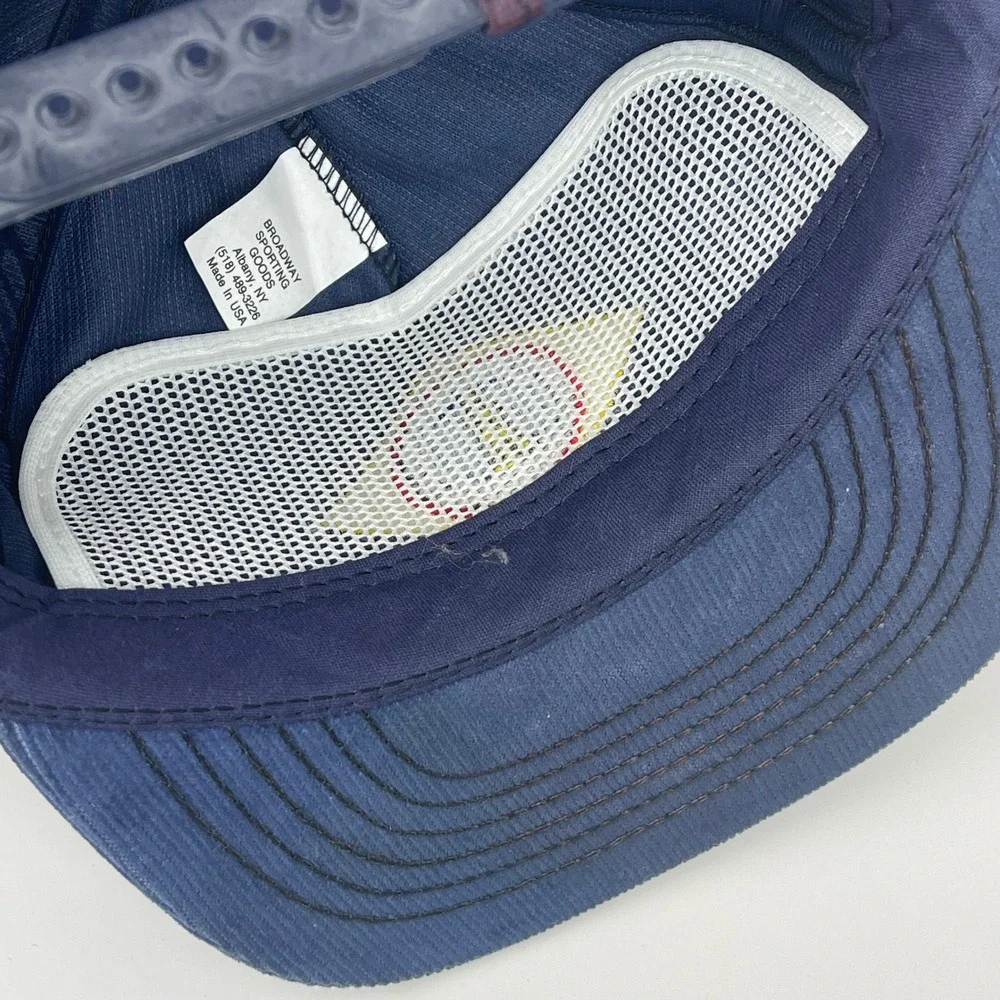 Vintage Army National Guard Corduroy Hat Made in USA Trucker Snapback Navy Blue